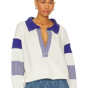 We The Free White and Blue Striped Top